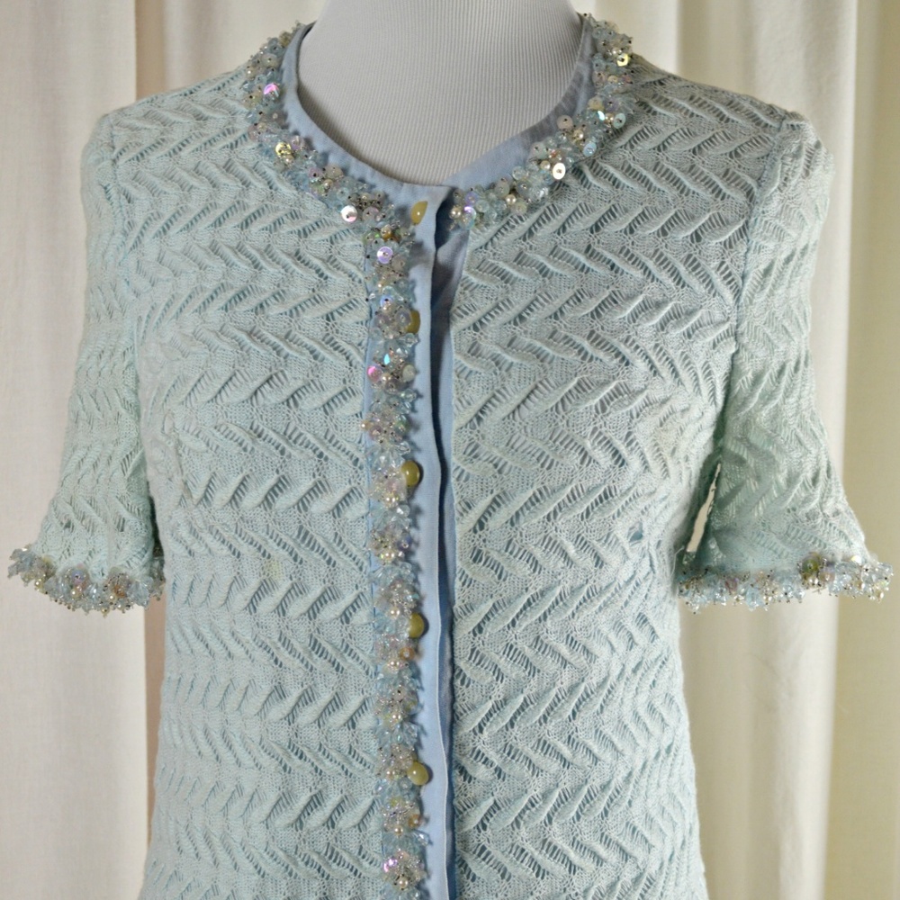 Preppy VTG Mr Simon Cotton Knit Beaded Cardigan